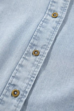 Ruffle Short Puff Sleeve Button Down Denim Shirt Woman Denim Tops