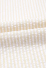 Stripe Seersucker Contrast Round Neck Puff Sleeve T Shirt Dress Woman Casual Dress