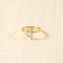 925 Sterling Silver Inlaid Zircon Cross Ring Gold