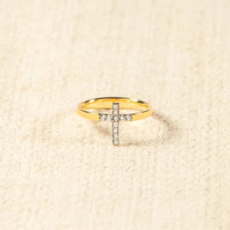 925 Sterling Silver Inlaid Zircon Cross Ring Gold