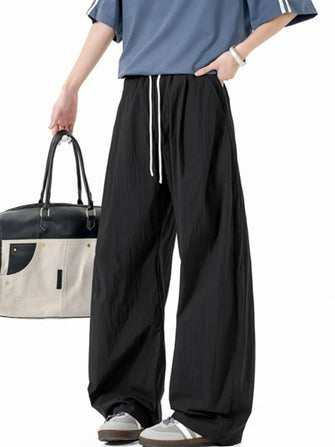 Men's Casual Wide Leg Drawstring Pants Black