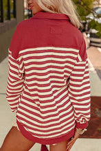 Stripe Johnny Collar Drop Shoulder Sweatshirt Woman Sweatshirts