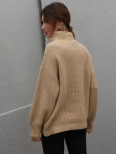 Woven Right High Neck Balloon Sleeve Rib-Knit Pullover Sweater Sweater Pullovers