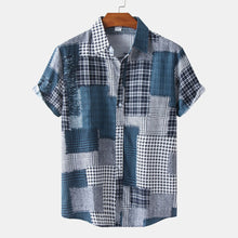 Men's Plus Size Plaid Short Sleeve Button-Up Shirt Blue