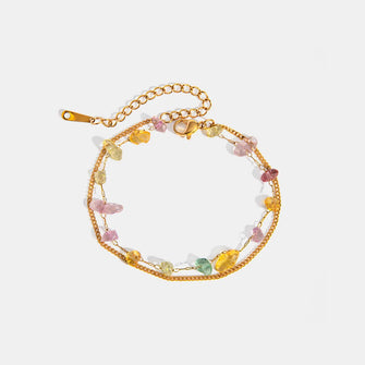 Stainless Steel Natural Stone Double Layered Bracelet Gold One Size