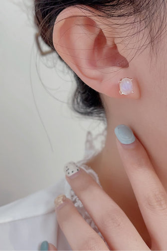High Quality Natural Moonstone 925 Sterling Silver Stud Earrings Rose Gold One Size