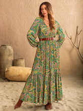 Printed Tie Neck Long Sleeve Dress Woman Maxi Dress