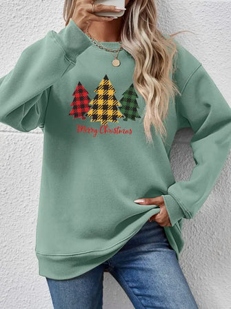 MERRY CHRISTMAS Dropped Shoulder Sweatshirt Sage Woman Sweatshirts