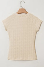 Cream textured crew neck cap sleeve slim top for women