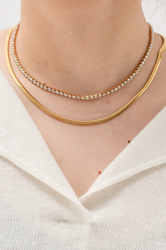 Double-Layered Inlaid Zircon Stainless Steel Necklace Gold One Size