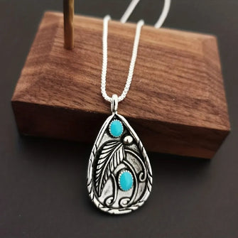 Alloy Artificial Turquoise Teardrop Pendant Necklace Silver One Size