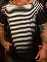 Men's Full Size Round Neck Short Sleeve Striped T-Shirt Plus Size Mens Tops