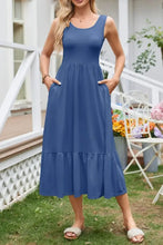 Round Neck Wide Strap Tank Dress Dusty Blue Casual Dresses