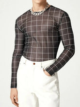 Men's Full Size Plaid Round Neck Long Sleeve Top Plus Size Black Mens Tops