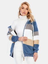 Full Size Drawstring Color Block Zip Up Hooded Outerwear Woman Outerwear