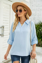 Swiss Dot Johnny Collar Blouse Light Blue Woman Blouses
