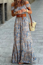 Printed Off-Shoulder Short Sleeve Maxi Dress Floral