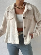 Collared Neck Button Up Jacket with Decorative Pocket Flaps Woman Outerwear