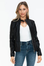 Snobbish PU Leather Biker Jacket with Side Zip Pockets Black Woman Outerwear