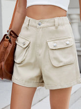 High Waist Cargo Denim Shorts with Multi Pockets