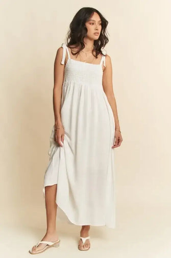 Davi & Dani Smocked Sleeveless Maxi Cami Dress White Casual Dresses
