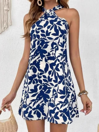 Floral Print Sleeveless Mini Dress Navy