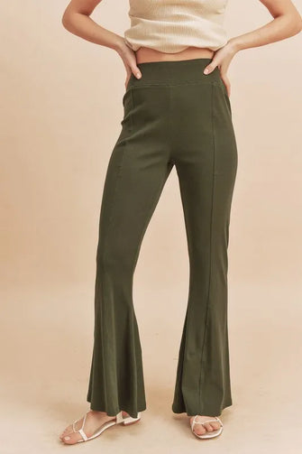 Aemi + Co High Waist Flare Pants Army Green