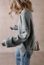 Slit Round Neck Long Sleeve Sweatshirt Woman Sweatshirts