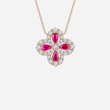 Lab-Grown Ruby 925 Sterling Silver Flower Shape Necklace Hot Pink One Size