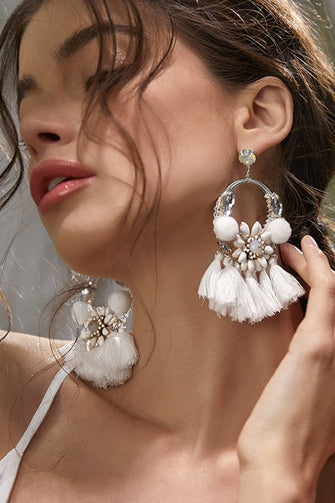 Tassel Detail Dangle Earrings White One Size