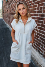 Textured Half Zip Collared Cap Sleeve Mini Dress