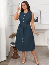 Plus Size Button Front Tie Waist Sleeveless Dress Casual Dresses
