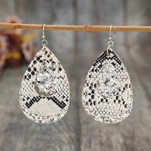 PU Leather Sequin Teardrop Earrings Silver One Size