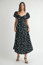 MABLE Polka Dot Puff Sleeve Midi Dress Black Casual Dresses