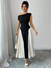 Contrast Single Shoulder Midi Dress Casual Dresses