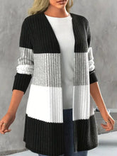 Color Block Open Front Long Sleeve Cardigan Casual Dresses