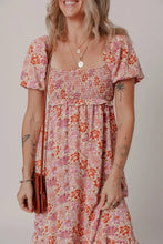 Floral Square Neck Knotted Ruffle Midi Dress Casual Dresses
