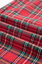 Red green and white plaid wide-leg pants fabric with woven texture suitable for stylish casual wear