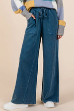 Mittoshop Mineral Wash French Terry Drawstring Wide Leg Pants Dark Blue