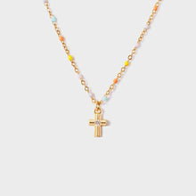 Inlaid Zircon 18K Gold-Plated Cross Bead Necklace Gold One Size