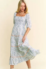 Davi & Dani Contrast Ric Smocking Bodice Tiered Midi Dress Casual Dresses