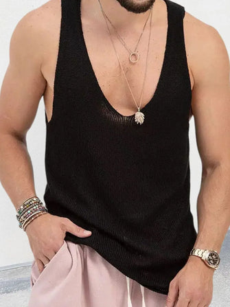 Men's Plus Size V-Neck Wide Strap Tank Black