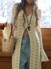 Ruffled Hem Openwork Longline Cardigan Cardigans
