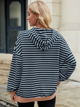 Drawstring Contrast Striped Long Sleeve Hoodie Woman Sweatshirts