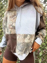 Full Size Drawstring Patchwork Long Sleeve Hoodie Gray Woman Sweatshirts