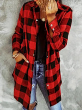 Plaid Collared Neck Snap Down Long Sleeve Jacket Woman Outerwear