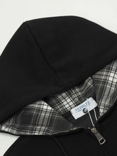 Men's Plaid Sleeve Patchwork Letter Zip-Up Hoodie
