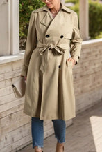 Collared Neck Tie Waist Buttoned Long Sleeve Trench Coat Dust Storm Woman Outerwear