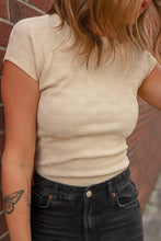 Textured Crew Neck Cap Sleeve Slim T Shirt