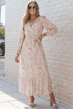 Printed Tie Front Ruffle Hem Dress Woman Maxi Dress